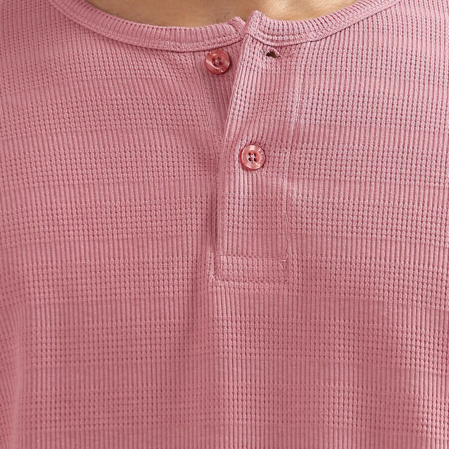 Men's Light Pink Henley Neck Casual T-Shirt, Light Pink, large image number null