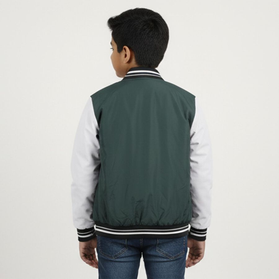 Boys Dark Green Varsity Jacket, Dark Green, large image number null