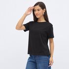 Women's Jet Black Cotton Round Neck Casual T-Shirt, Black, small