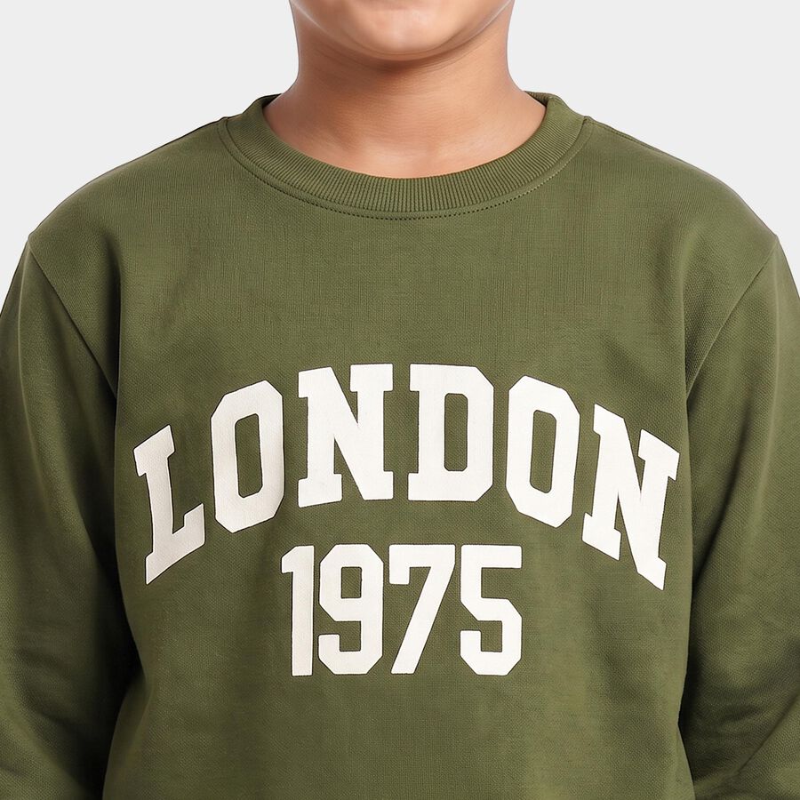 Boys' Olive Green Crew Neck Pullover Sweatshirt, Olive, large