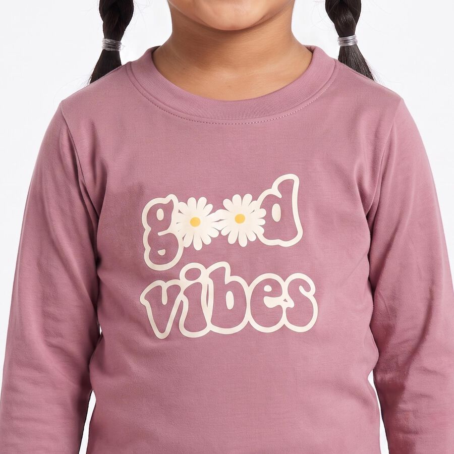 Girls Purple Round Neck Regular Top, Purple, large