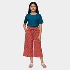 Girls' Red Regular Fit Solid Capri Pants, Red, small
