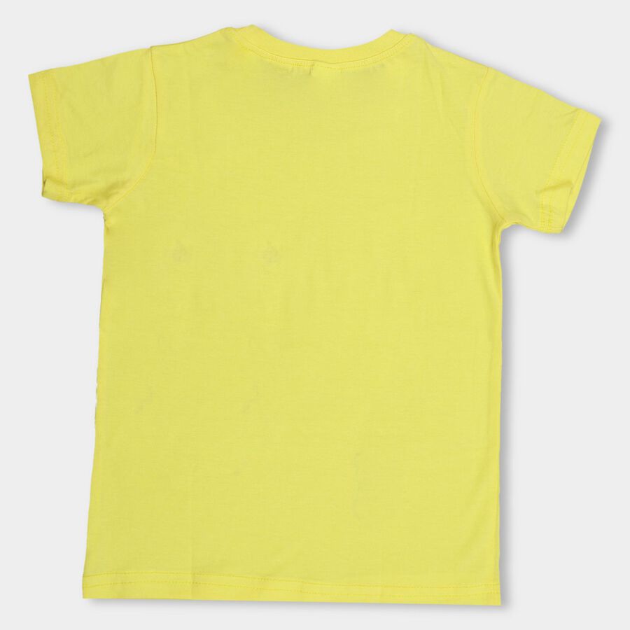 Kids' Bright Yellow Cotton Round Neck Casual T-Shirt, Yellow, large image number null