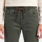 Boys Olive Green Slim Fit Drawstring Waist Jeans, ओलिव, small