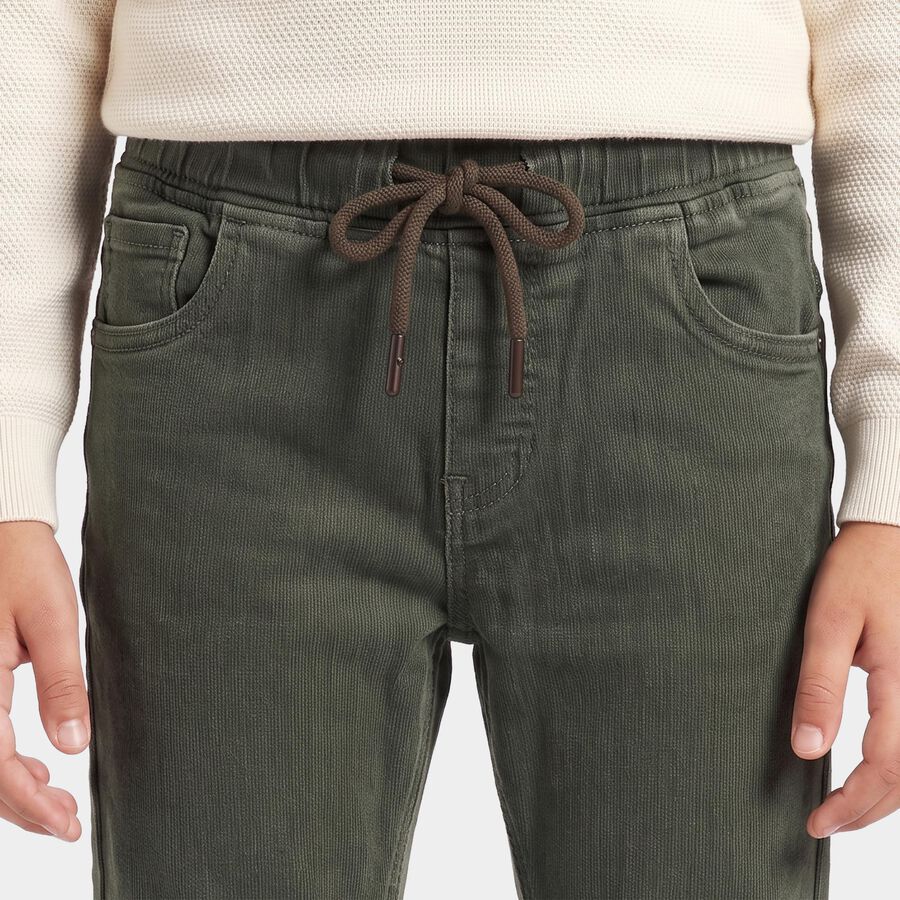 Boys Olive Green Slim Fit Drawstring Waist Jeans, ओलिव, large