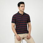 Men's Navy Blue Polo Neck Striped T-Shirt, नेवी ब्लू, small