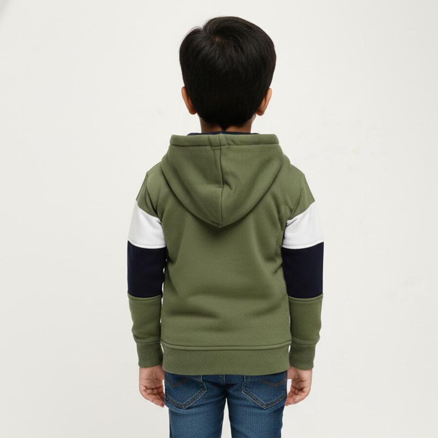 Boys Olive Green Hooded Neck Casual Sweatshirt, Olive, large image number null