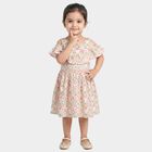 Girls' Cream Floral Printed Fit and Flare Cold Shoulder Frock, ऑफ व्हाइट, small