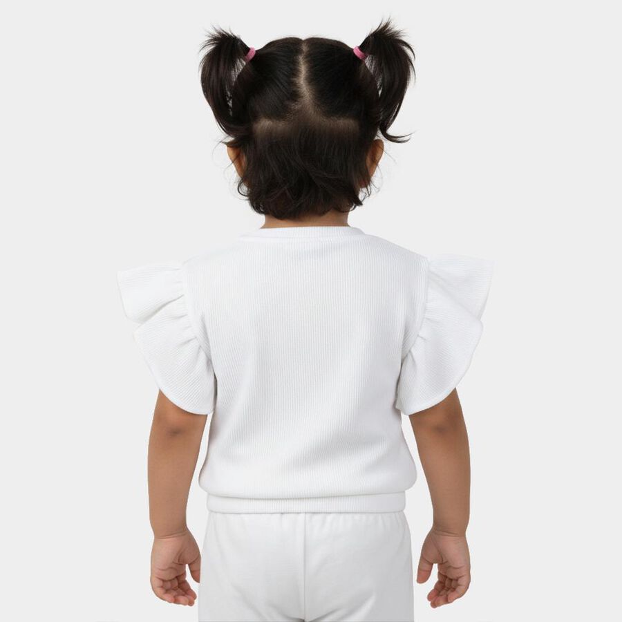 Girls White Round Neck Casual T-Shirt, White, large