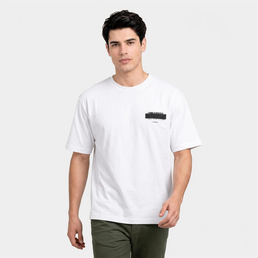 Men's White Cotton Round Neck Regular T-Shirt, White, large