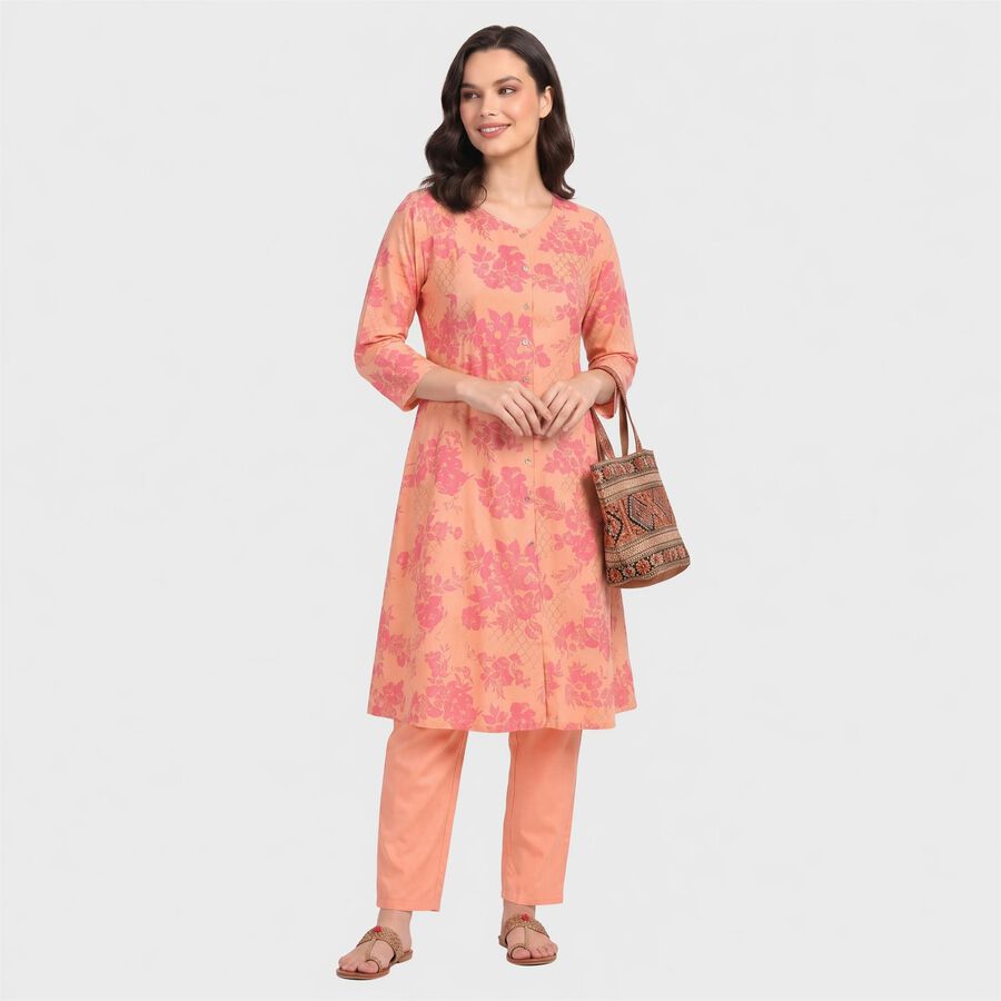 Women's Peach Floral Printed Ethnic Set, Peach, large