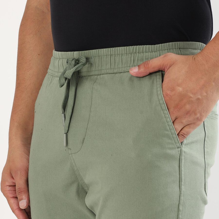 Men's Muted Sage Green Slim Fit Elastic Waist Casual Trousers, Light Green, large image number null