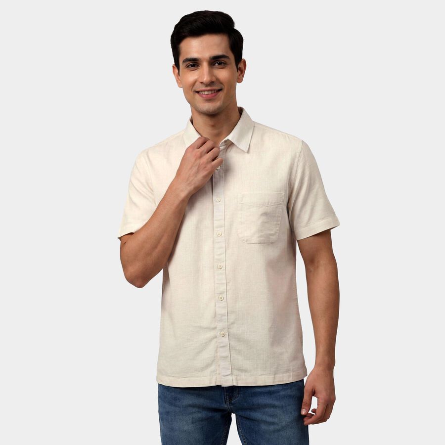 Men's Off-White Cotton Half Sleeve Classic Collar Casual Shirt, Off White, large