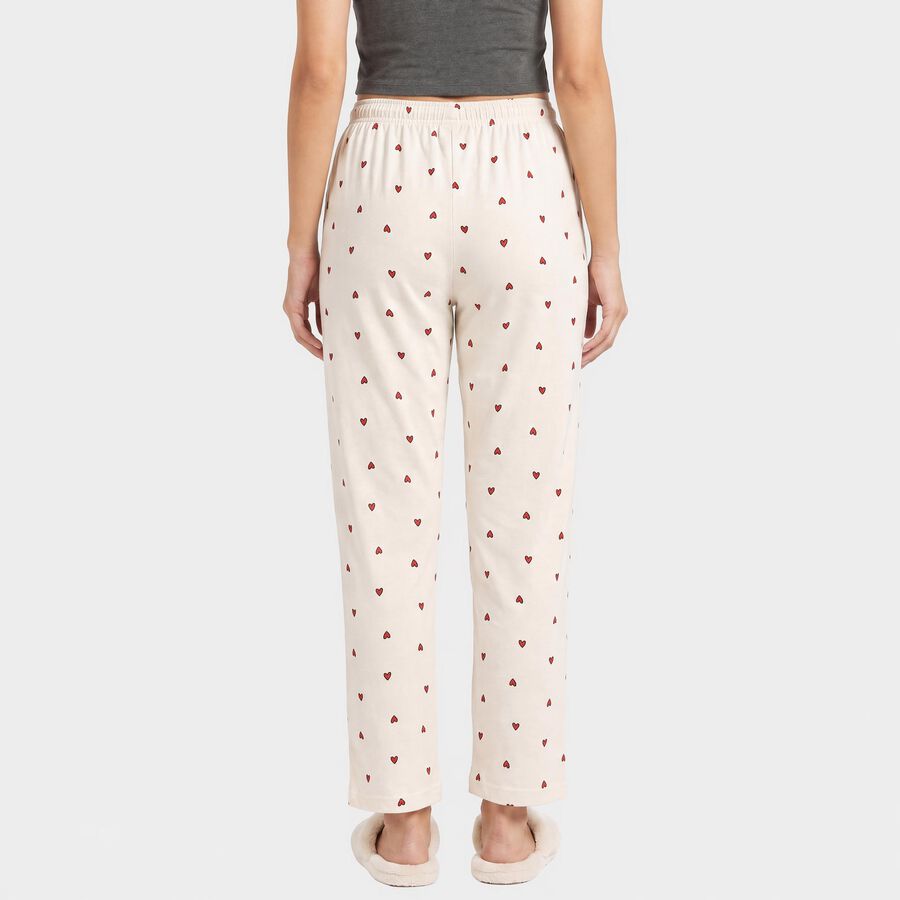 Women's Off White Straight Fit Heart Printed Pyjama, ऑफ व्हाइट, large