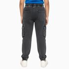 Boys' Charcoal Black Relaxed Fit Cargo Jogger Jeans, Black, small