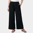 Women's Black Relaxed Fit Tassel Drawstring Palazzos, Black, small