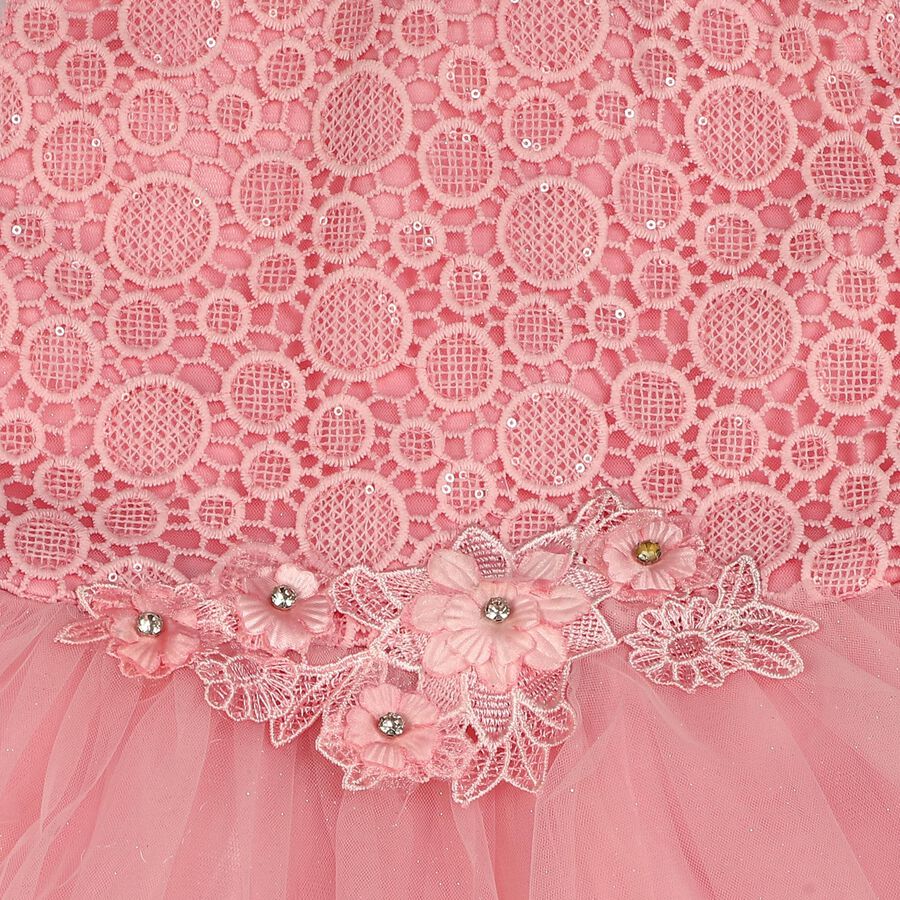 Girls' Pink Fit and Flare Lace Bodice Party Wear Frock, Light Pink, large