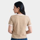 Women Beige Round Neck Regular T-Shirt, Beige, small