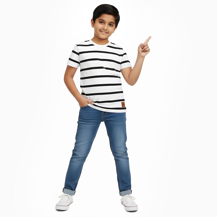 Boys' 100% Cotton Half Sleeves T-Shirt, White, large image number null