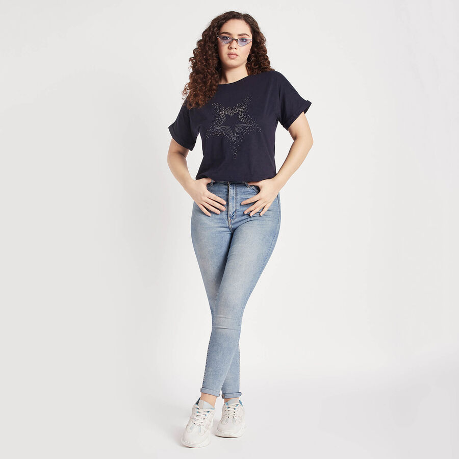Round Neck T-Shirt, Navy Blue, large image number null