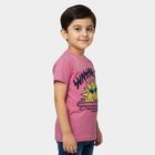 Boys Pink Cotton Round Neck Graphic T-Shirt, Pink, small