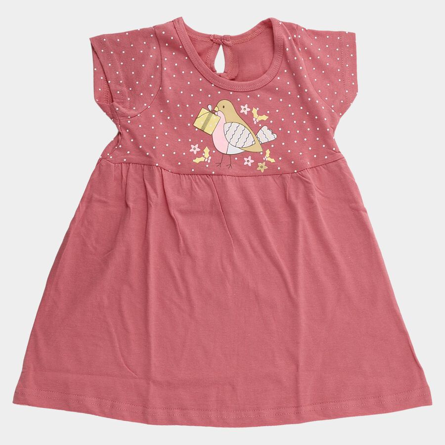 Infants' Pink Regular Fit Peter Pan Collar Cotton Frock, Light Pink, large