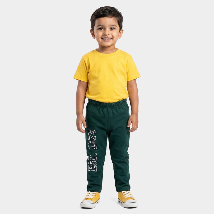 Boys' Dark Green Regular Fit Solid Cotton Blend Pyjama, Dark Green, large
