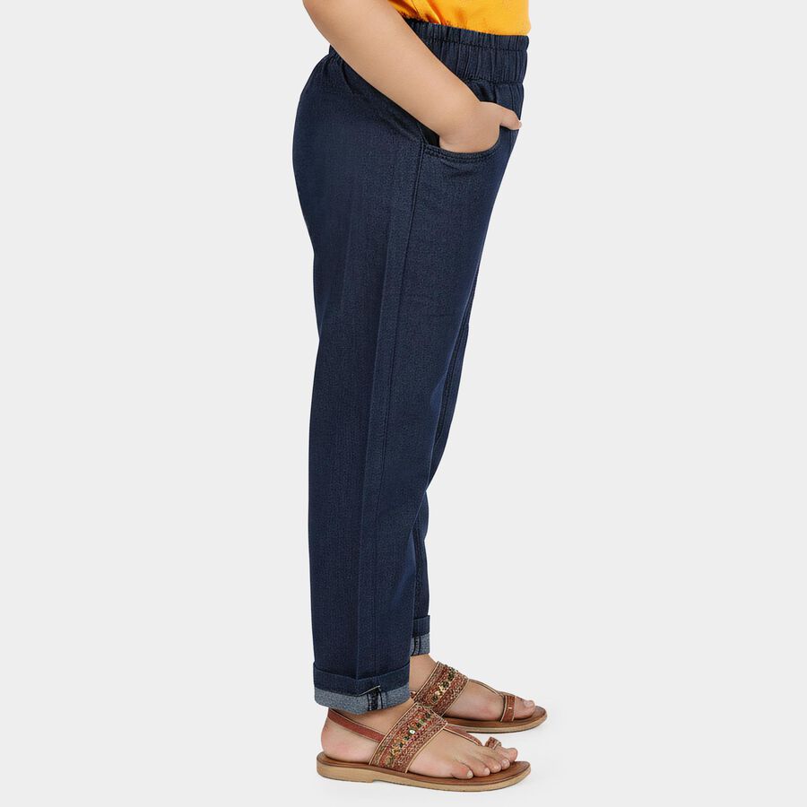 Girls' Navy Blue Regular Fit Pull-On Jeans, गहरा नीला, large