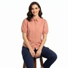 Women's Pink Cotton Floral Spread Collar Regular Fit Shirt, Pink, small