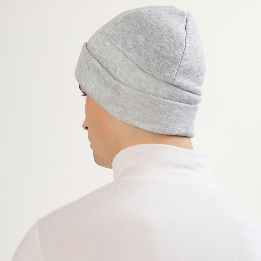 Men's Light Grey Logo Patch Winter Cap, Melange Light Grey, large image number null