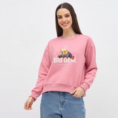 Women's Dusty Pink Crew Neck Casual Sweatshirt