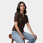 Women's Brown Polo Neck Polo T-Shirt, Brown, small