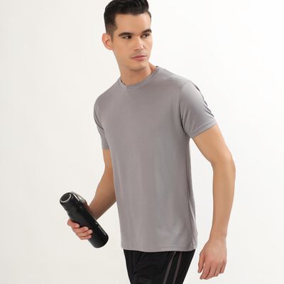 Men's Muted Grey Crew Neck Athleisure T-Shirt