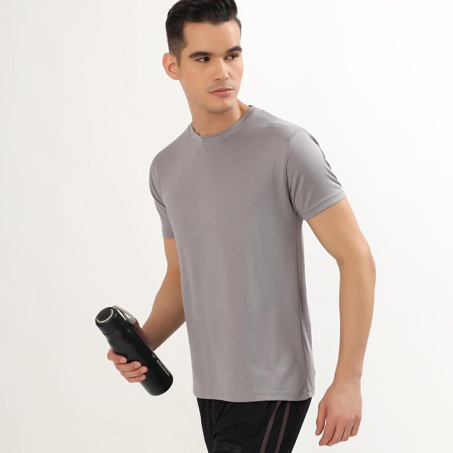 Men's Muted Grey Crew Neck Athleisure T-Shirt, Dark Grey, large image number null