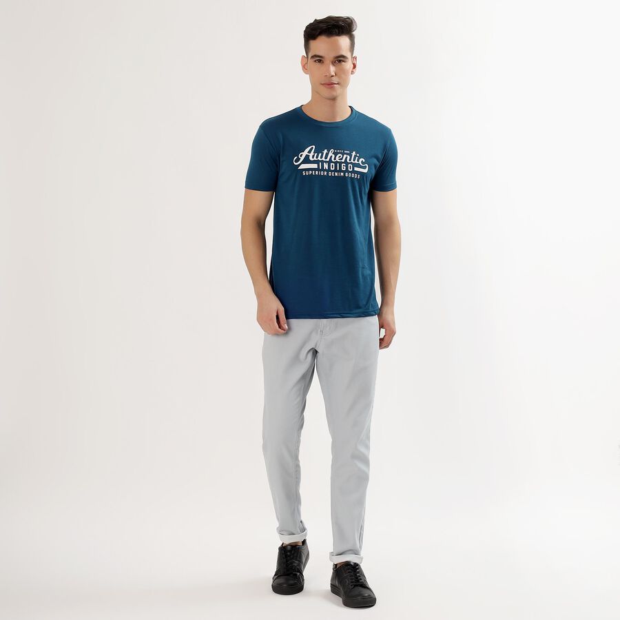 Men's Deep Midnight Navy Blue Round Neck Graphic T-Shirt, Navy Blue, large image number null
