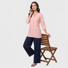 Women's Pink Round Neck Embroidered Kurti, Light Pink, small