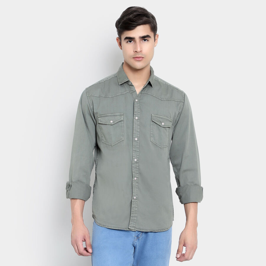 Cotton Solid Casual Shirt, Olive, large image number null