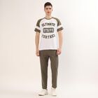 Men's Olive Slim Fit Five-Pocket Casual Trousers, ओलिव, small