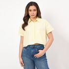 Women's Yellow Cotton Half Sleeve Classic Collar Casual Shirt, Yellow, small