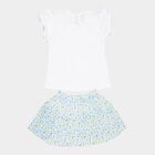 Infants Yellow Hippo Cotton Skirt Top Set, White, small image number null