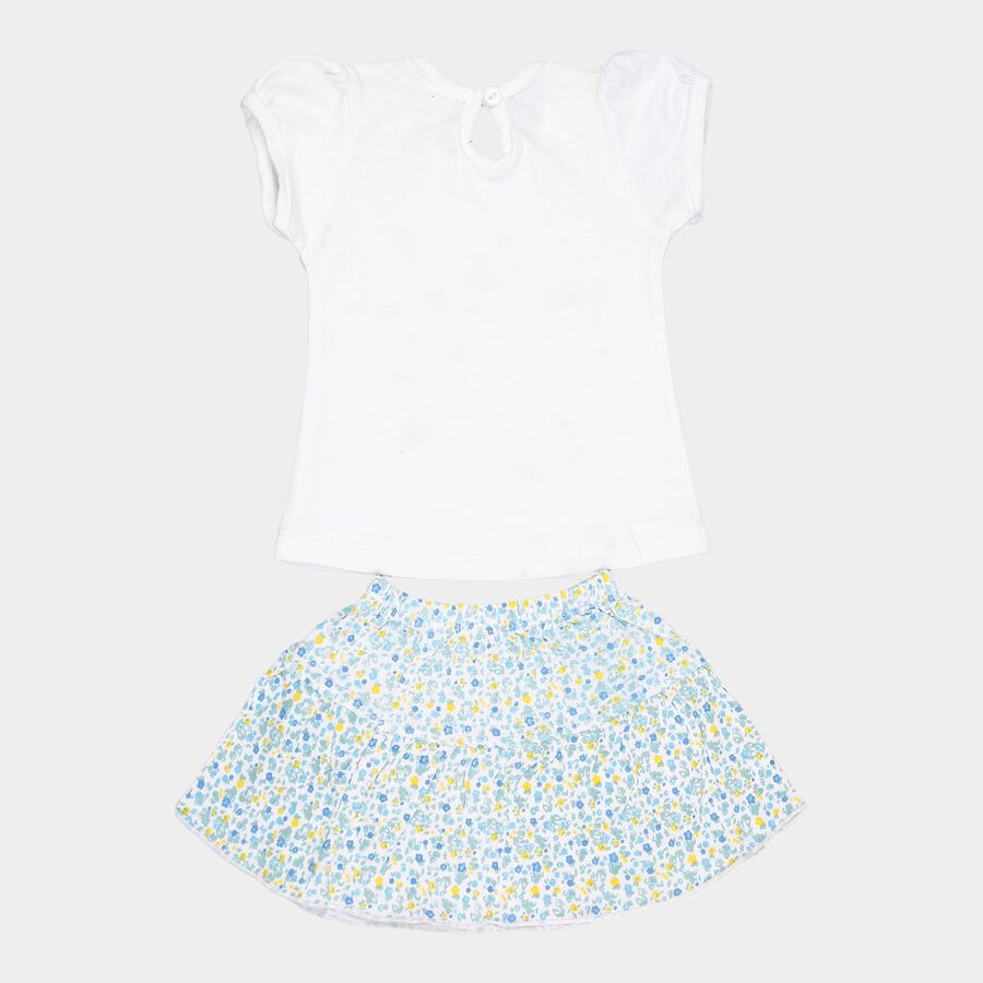 Infants Yellow Hippo Cotton Skirt Top Set, White, large image number null
