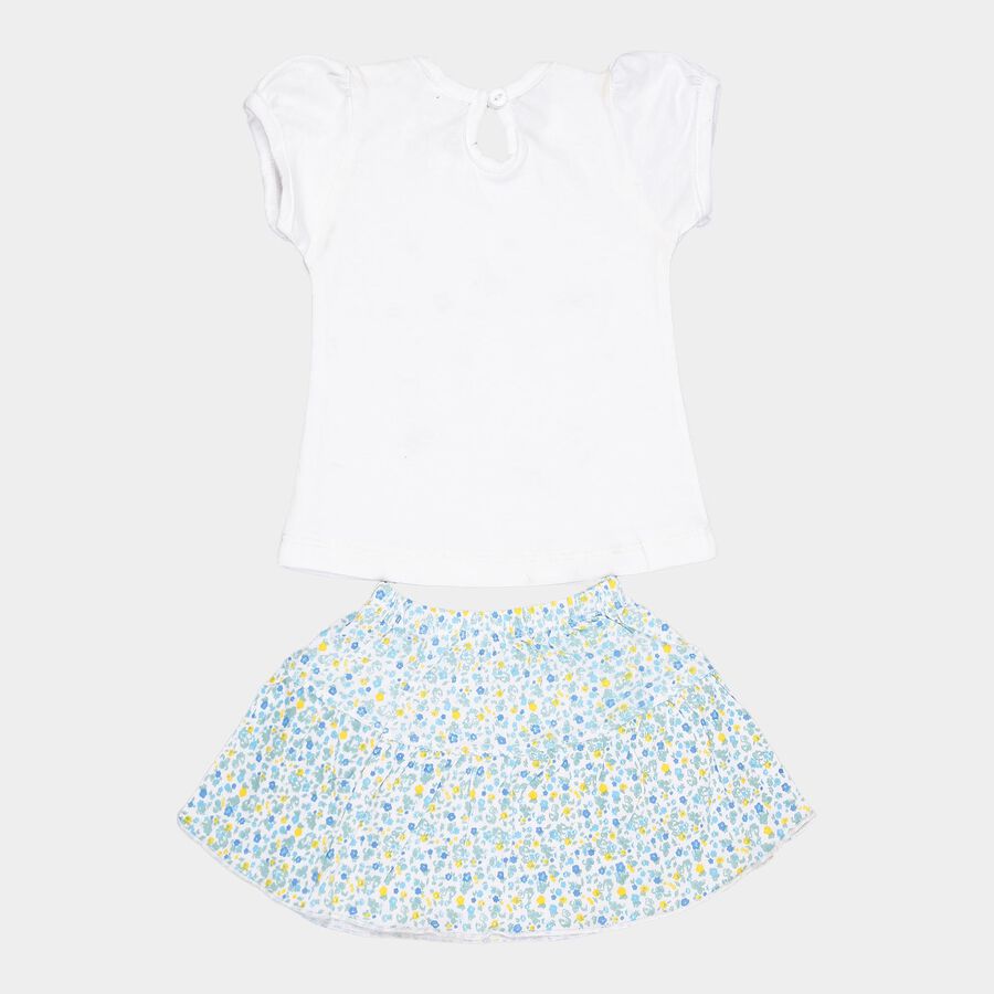 Infants Yellow Hippo Cotton Skirt Top Set, White, large image number null