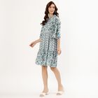 Women's Teal Floral Ruffled Neck Bohemian Dress, ऑफ व्हाइट, small image number null