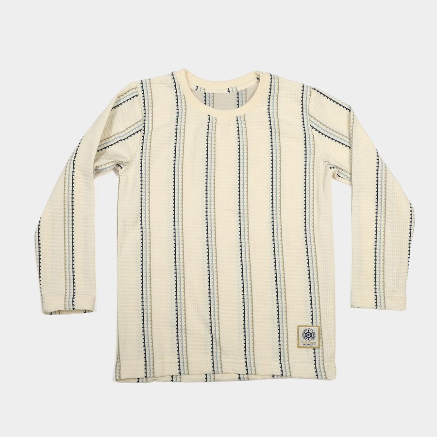Boys Cream Round Neck Regular T-Shirt, ऑफ व्हाइट, large