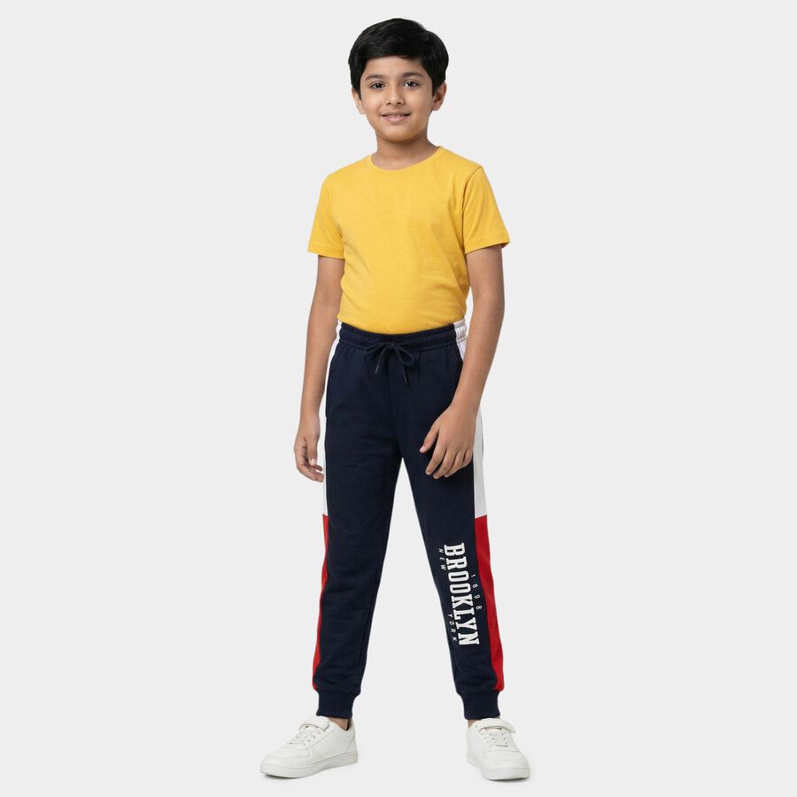 Boys' Navy Blue Color-Blocked Cotton Blend Pyjama, Navy Blue, large