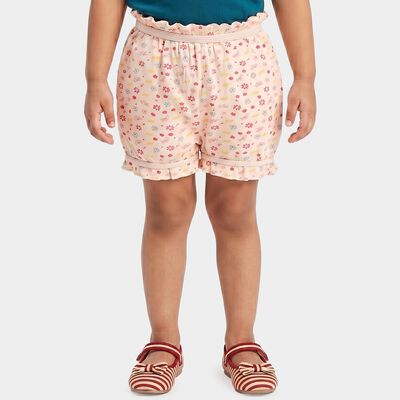 Girls' Peach Regular Fit Floral Printed Bloomer
