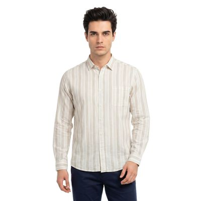 Men's Beige Cotton Regular Fit Casual Shirt
