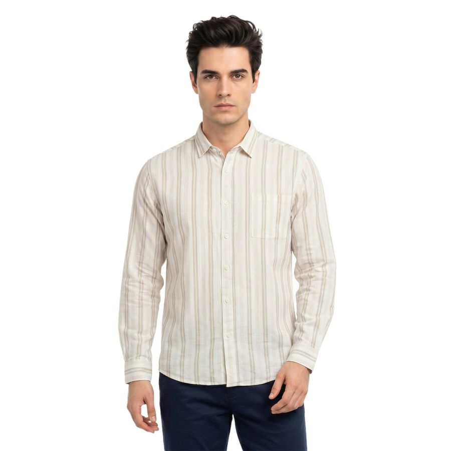 Men's Beige Cotton Regular Fit Casual Shirt, गहरा पीला, large