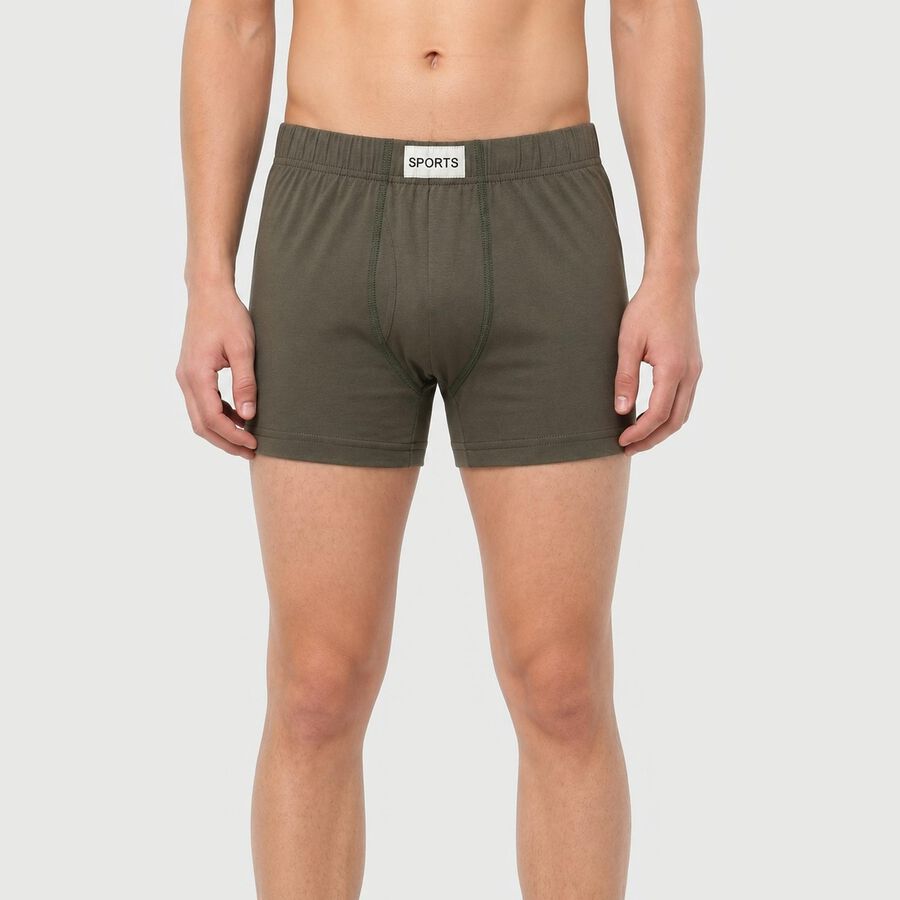 Men's Olive Green Regular Fit Solid Trunks, Olive, large