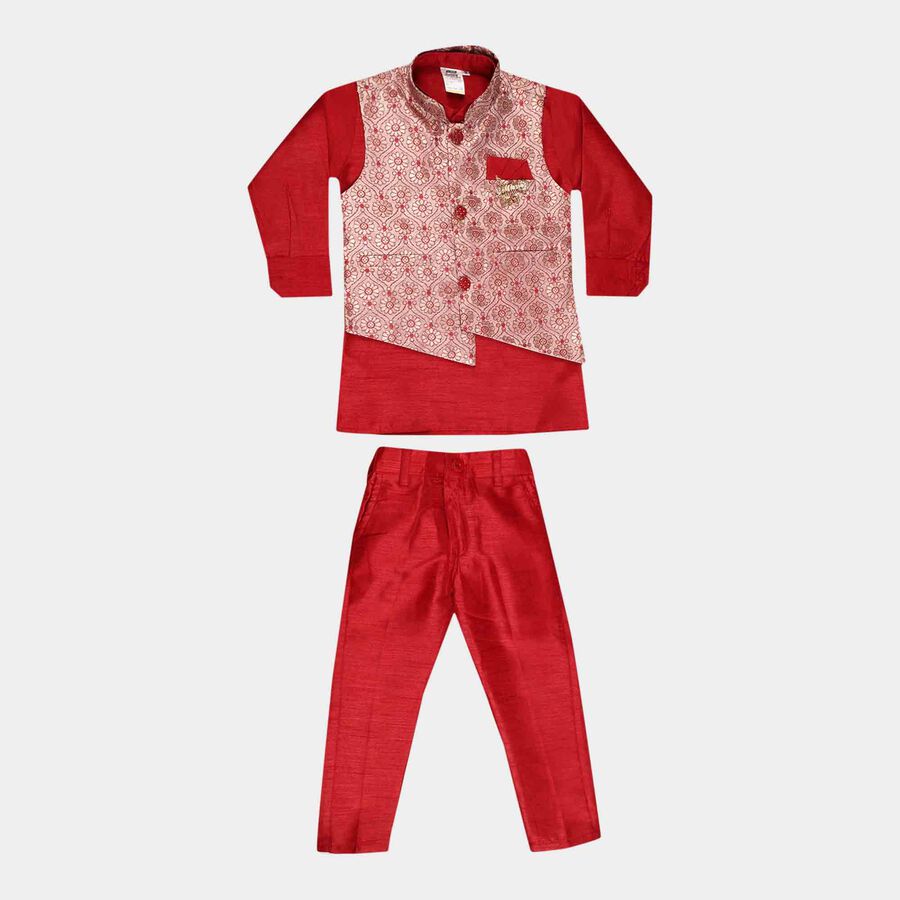 Boys Kurta Pyjama, Maroon, large image number null
